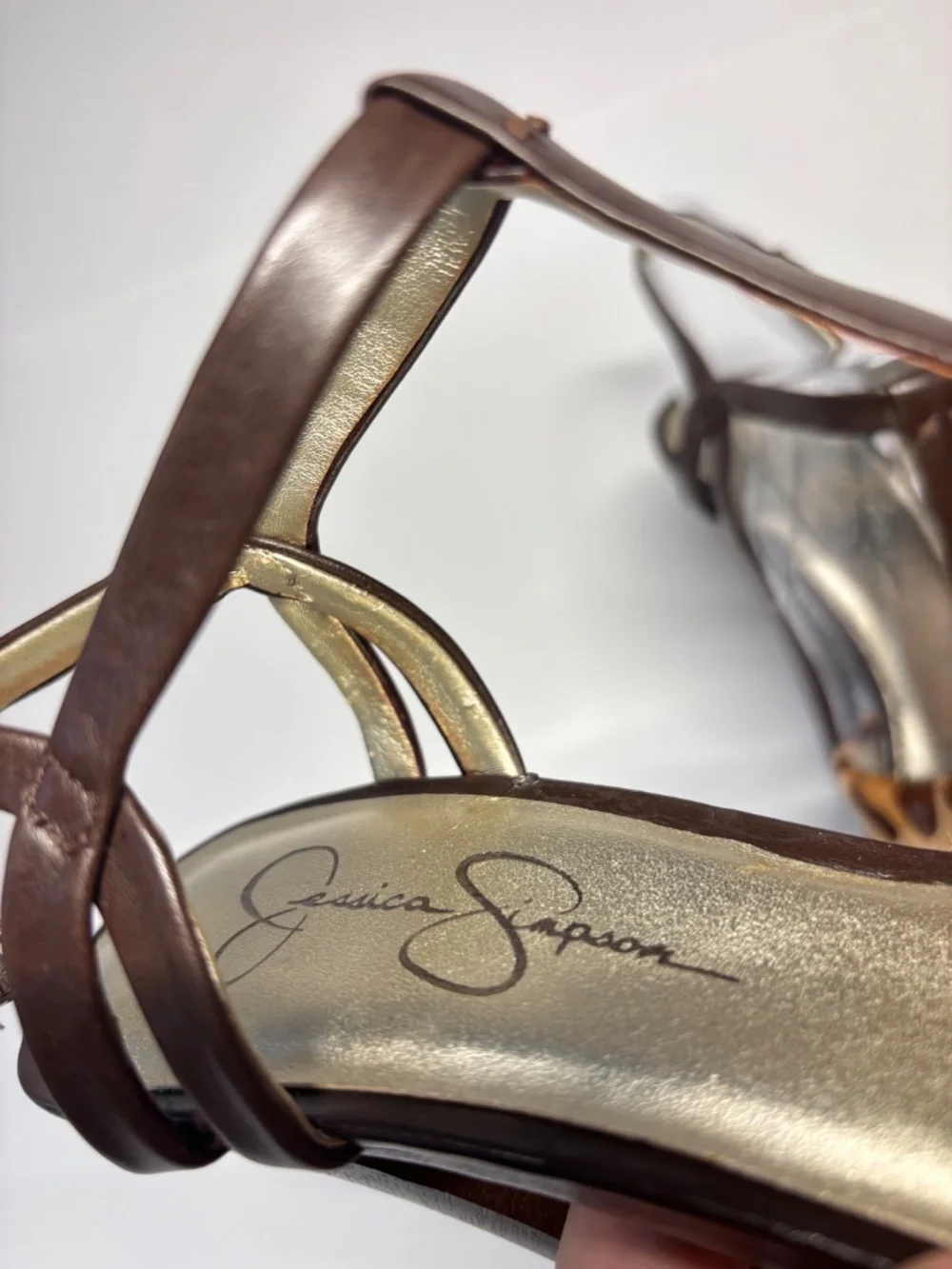Jessica Simpson Leopard Calf Hair Platform Heels Brown T-Strap Stiletto Size 6.5